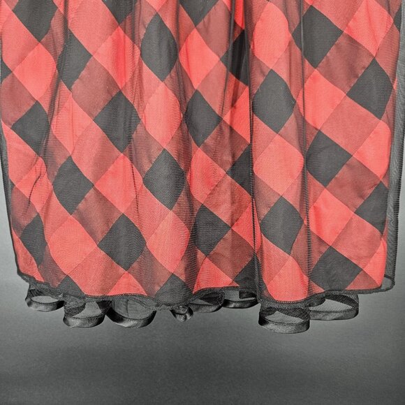 Secret Charm Dress Womens 16 Red Black Plaid Bow Rhinestone Party Cocktail Strap - Picture 5 of 12